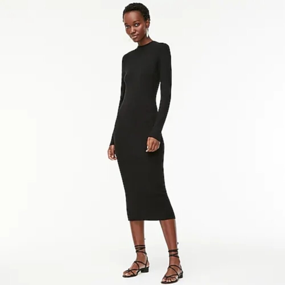 NWT J. Crew Long Sleeve Knit Midi Dress Black Small